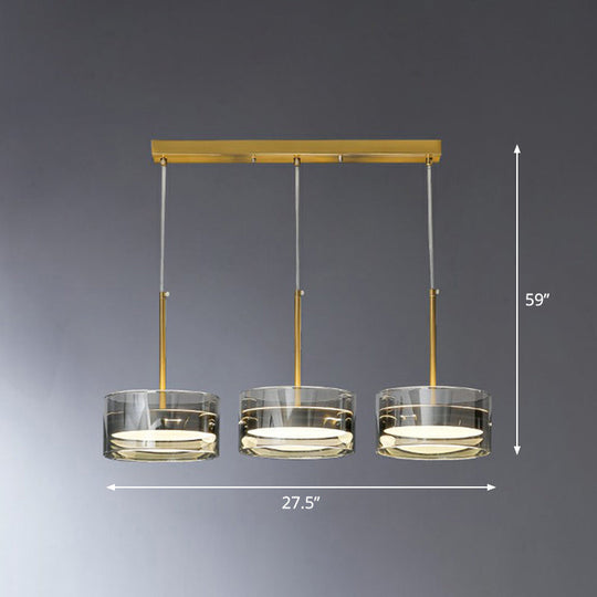 Modern Gold Drum Led Pendant Light With Glass Shades 3 Heads Ceiling Fixture
