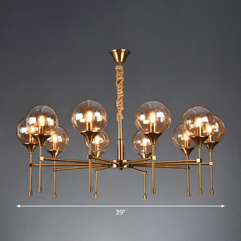 Ball Up Chandelier Glass Dining Room Light Fixture in Brass - Post-Modern Suspension