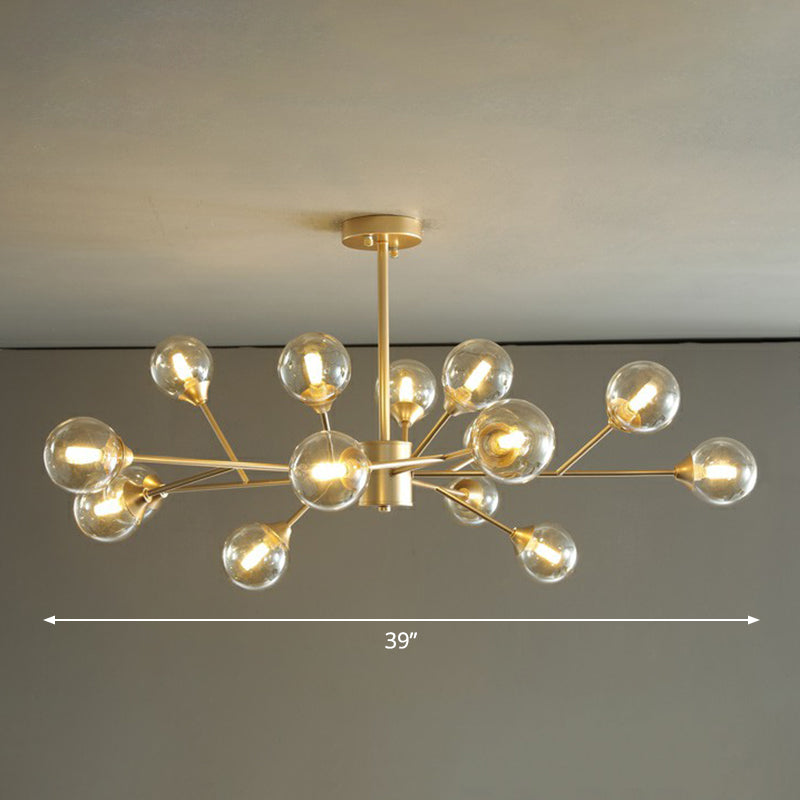 Contemporary Gold Branch Chandelier: Clear Glass Pendant Lamp for Bedroom Lighting