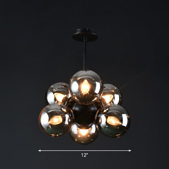 Nordic Glass Pendant Chandelier - 6 Bulbs - Black, Perfect for Bedroom