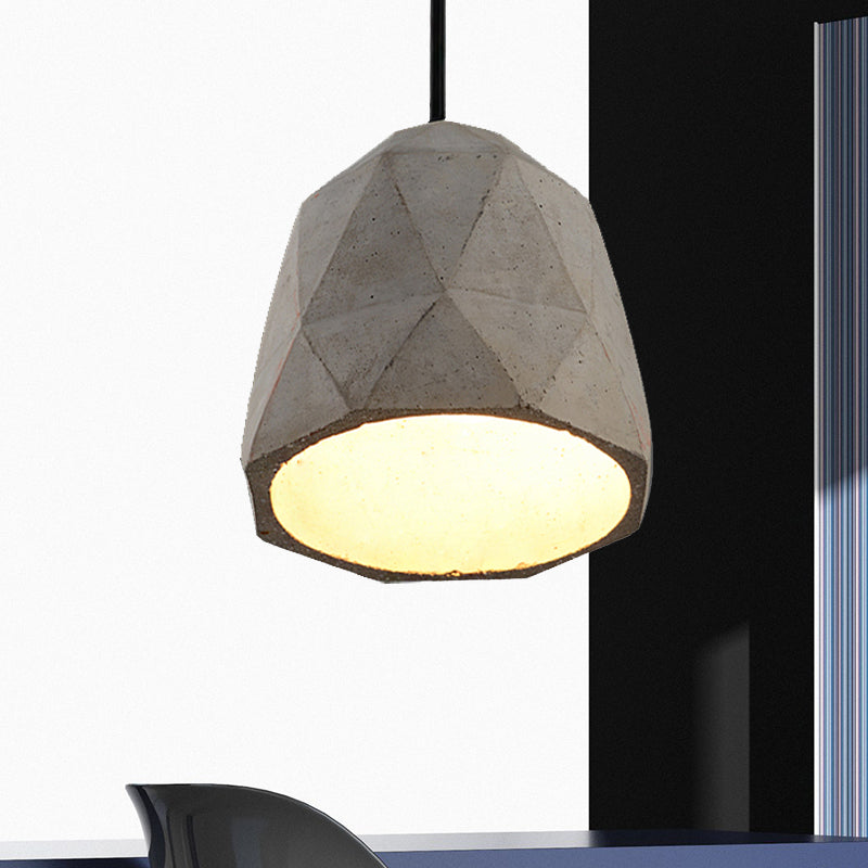 Vintage Cement Pendant Lamp - 1 Light Dining Room Hanging Light Fixture in Grey, Bowl/Cylinder/Semi Circle Design