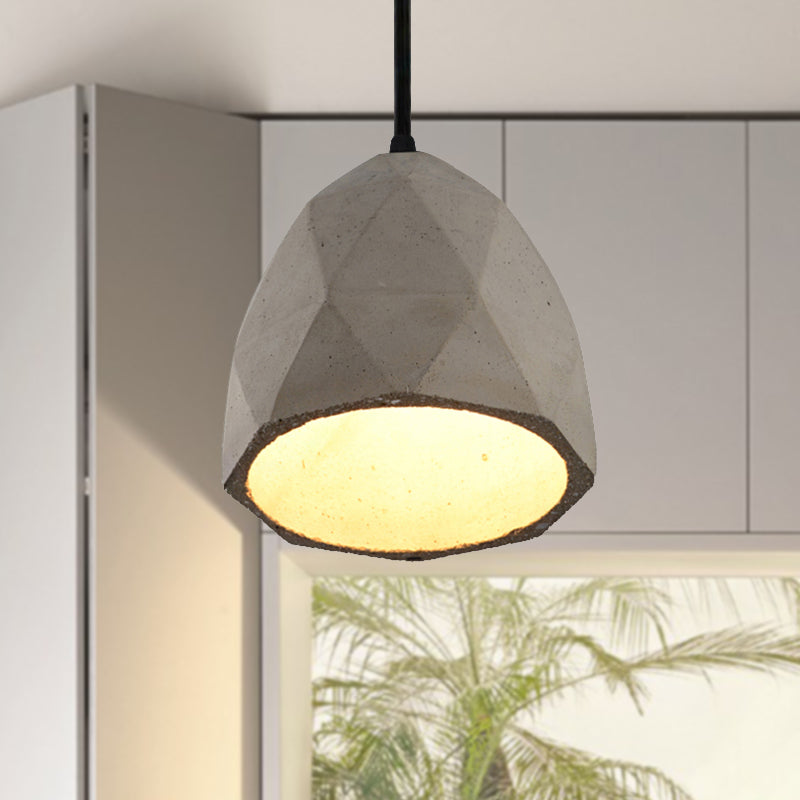 Vintage Cement Pendant Lamp - 1 Light Dining Room Hanging Light Fixture in Grey, Bowl/Cylinder/Semi Circle Design