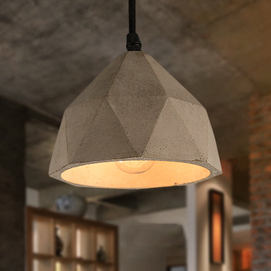 Vintage Cement Pendant Lamp - 1 Light Dining Room Hanging Light Fixture in Grey, Bowl/Cylinder/Semi Circle Design