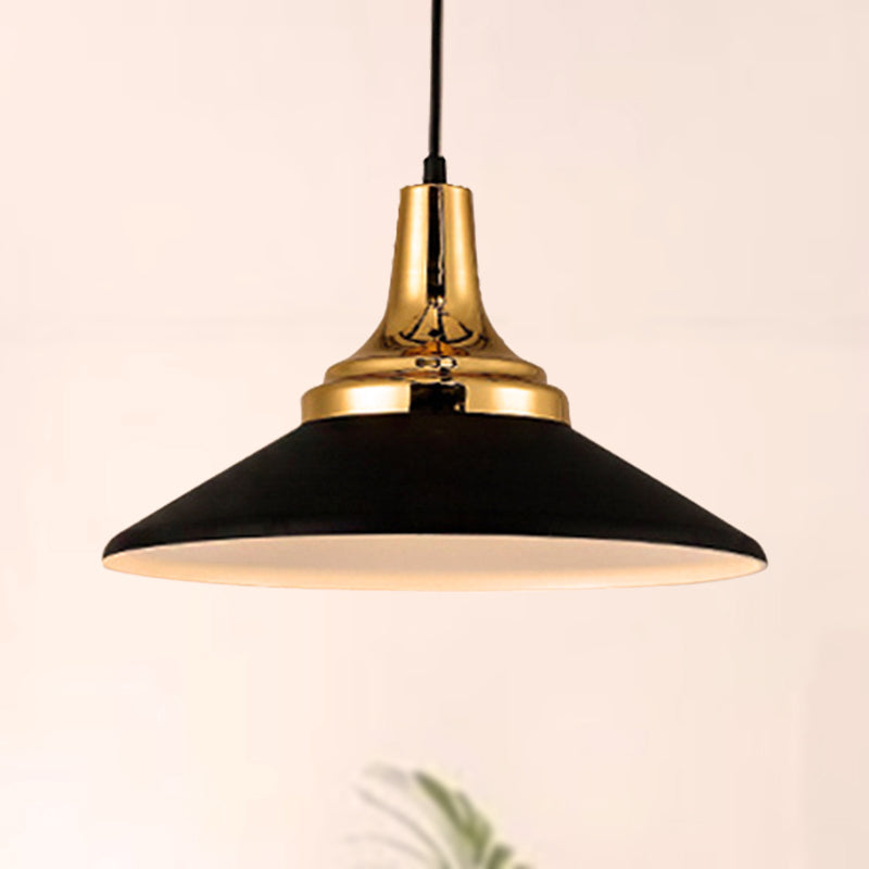 Conic Metal Pendant Lighting - Nordic Style, 1 Light, Black/White, 9.5"/14" Width