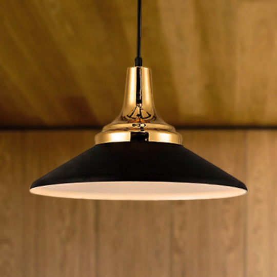 Conic Metal Pendant Lighting - Nordic Style, 1 Light, Black/White, 9.5"/14" Width