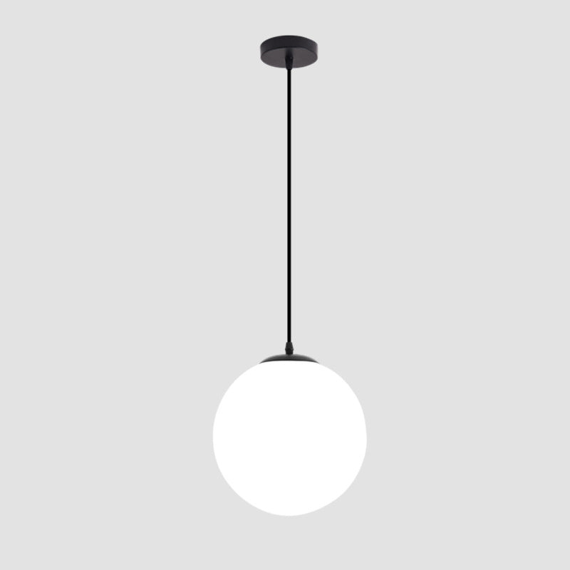 Lampe suspendue de restaurant Sphere en verre crème à 1 tête, lampe de plafond simple à suspendre en noir