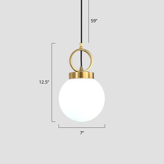 Minimalist Opal Glass Dining Room Pendant Lamp With Gold Ring Top / 7