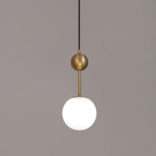 Opaline Glass Minimalist Pendant Ball Bedside Light, Brass Suspension - 1-Light