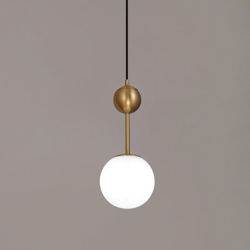 Opaline Glass Ball Pendant Light In Brass - Minimalist Bedside Hanging Lamp