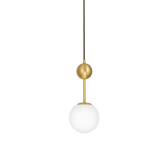 Opaline Glass Minimalist Pendant Ball Bedside Light, Brass Suspension - 1-Light