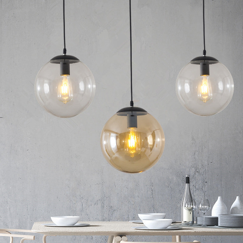 Minimalist 1-Head Glass Pendant Lamp for Restaurants with Sphere Shade