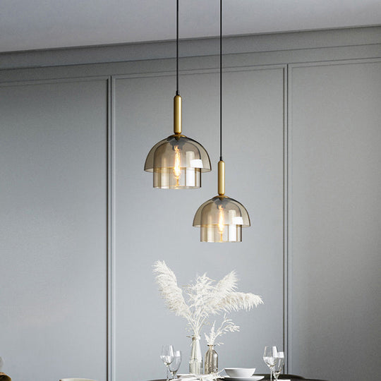 Postmodern Cognac Glass Pendant Light Fixture - Brass, 3-Shade, 1 Bulb - Ideal for Dining Room Hanging