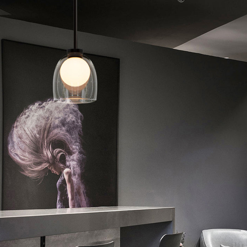 Minimalist Black Glass Pendant Lighting - Bell and Ball Design | Ideal Hanging Lamp for Dining Room