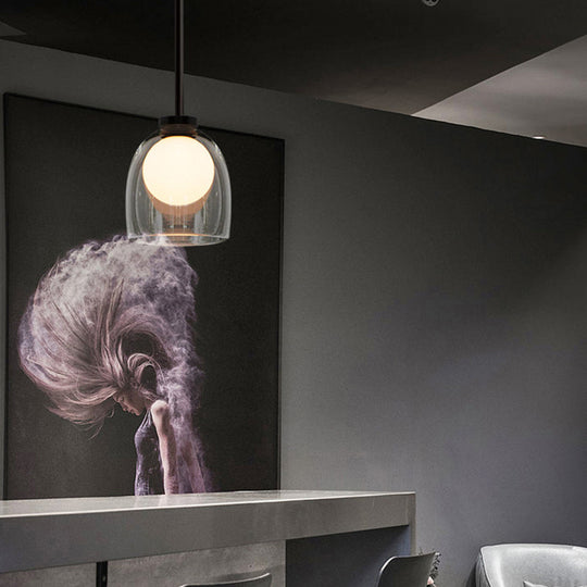 Minimalist Black Glass Pendant Lighting - Bell and Ball Design | Ideal Hanging Lamp for Dining Room
