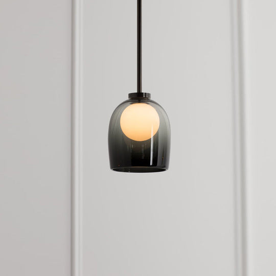 Black Glass Pendant Lighting For Dining Room - Minimalist Design With Bell And Ball Shape 1 Head