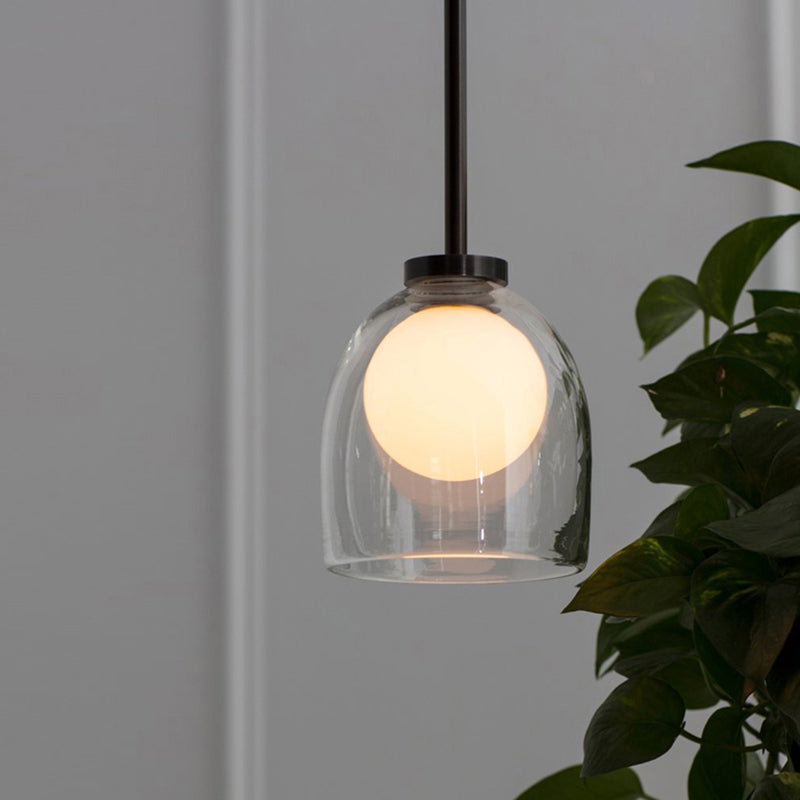 Minimalist Black Glass Pendant Lighting - Bell and Ball Design | Ideal Hanging Lamp for Dining Room