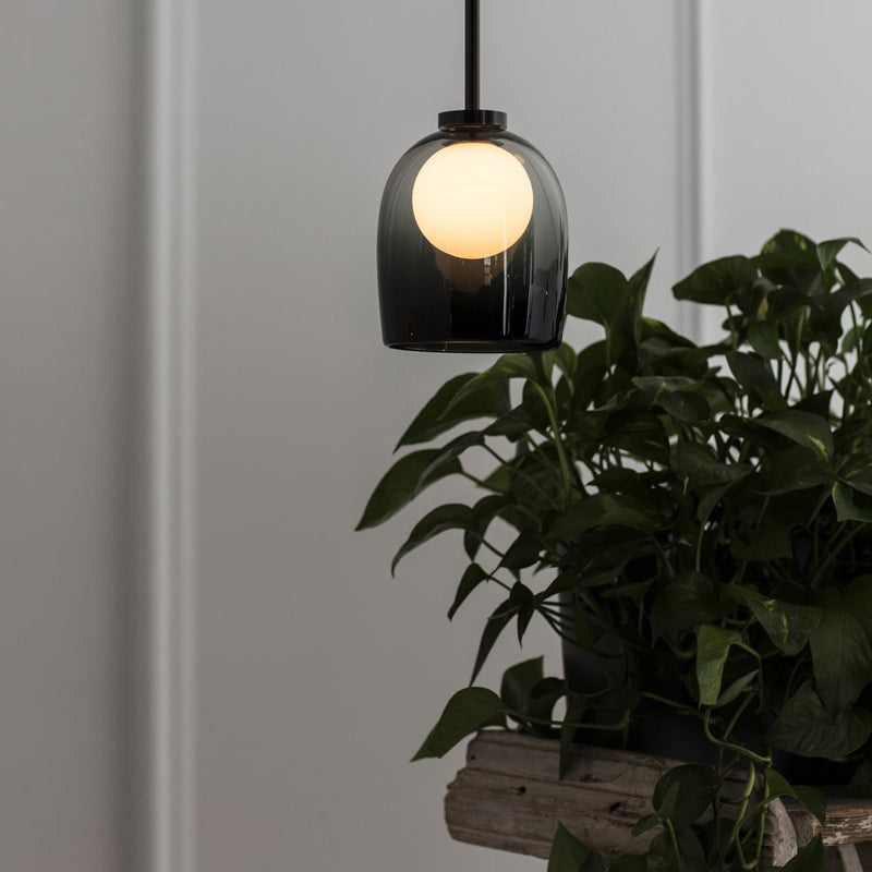 Minimalist Black Glass Pendant Lighting - Bell and Ball Design | Ideal Hanging Lamp for Dining Room