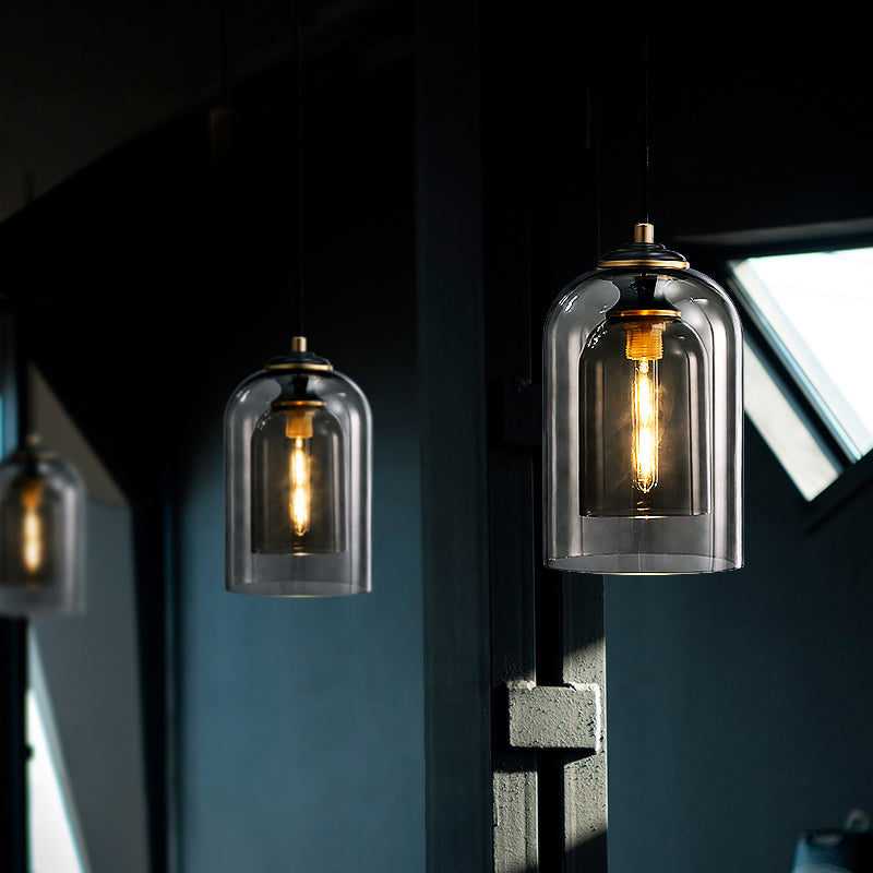 Nordic Glass Dome Pendant Light - 2-Shade 1-Light Bedside Fixture