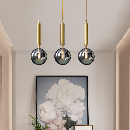 Postmodern Brass Pendant With Ball Glass Shades - Stylish 3-Light Ceiling Fixture For Dining Rooms