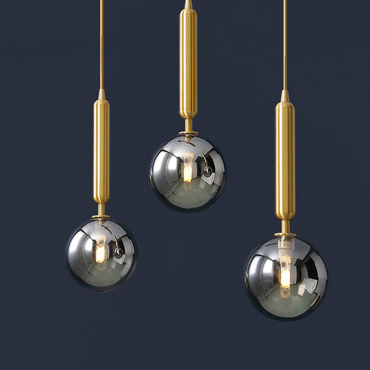 Postmodern Brass Pendant With Ball Glass Shades - Stylish 3-Light Ceiling Fixture For Dining Rooms