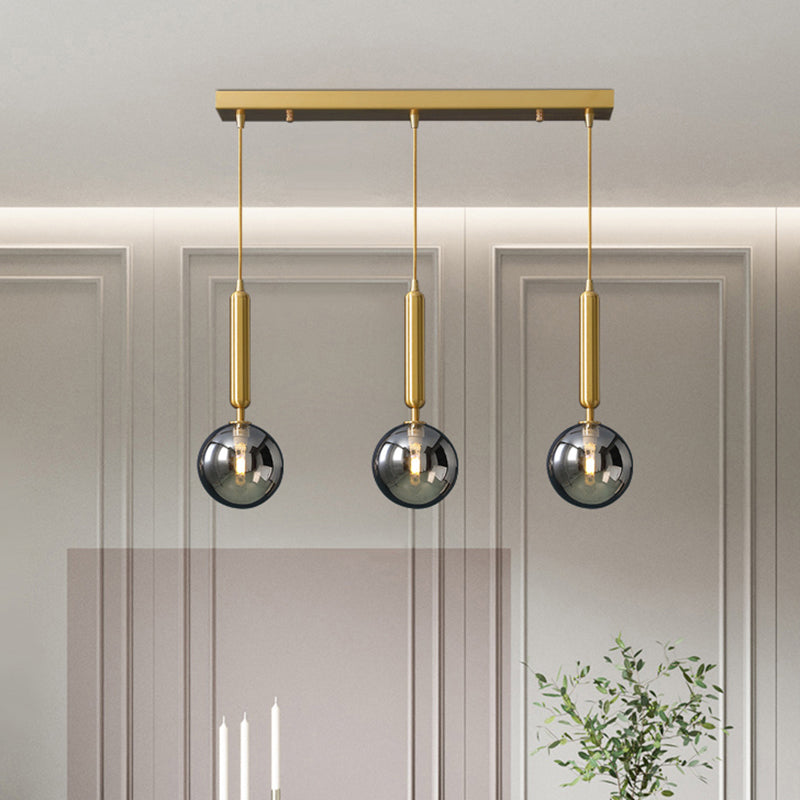 Postmodern Brass Pendant Ceiling Light with Ball Glass Shade - Ideal for Dining Rooms - 3 Lights