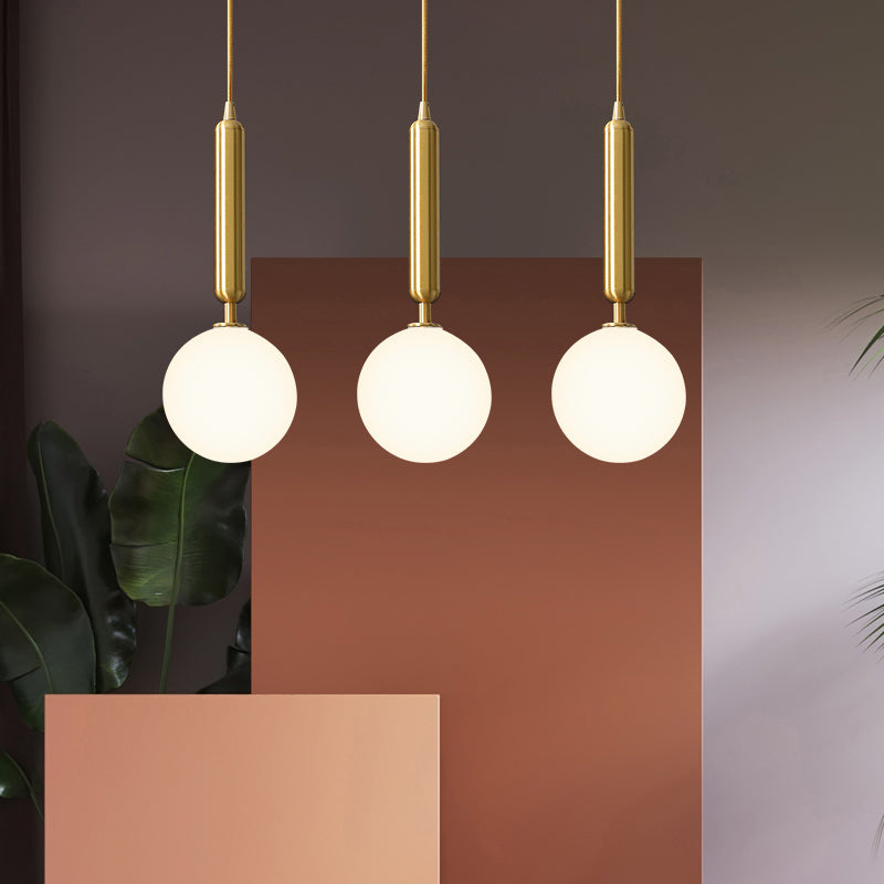 Postmodern Brass Pendant Ceiling Light with Ball Glass Shade - Ideal for Dining Rooms - 3 Lights