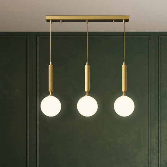 Postmodern Brass Pendant Ceiling Light with Ball Glass Shade - Ideal for Dining Rooms - 3 Lights