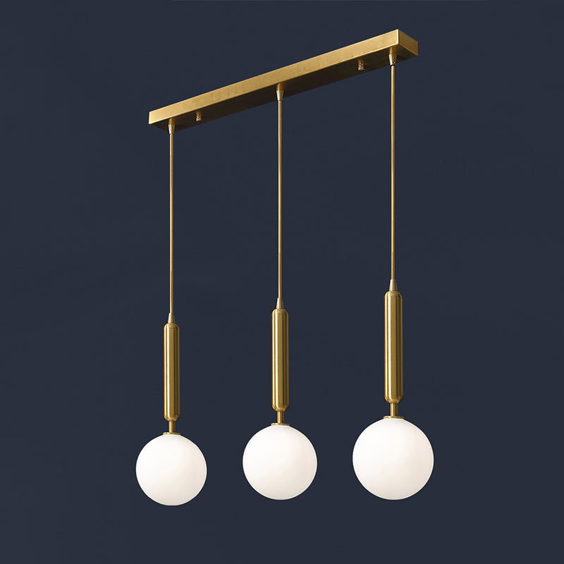 Postmodern Brass Pendant Ceiling Light with Ball Glass Shade - Ideal for Dining Rooms - 3 Lights
