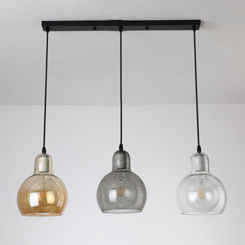 Black Postmodern Gourd Pendant Lamp With 3 Glass Heads For Dining Room Suspension / 23.5