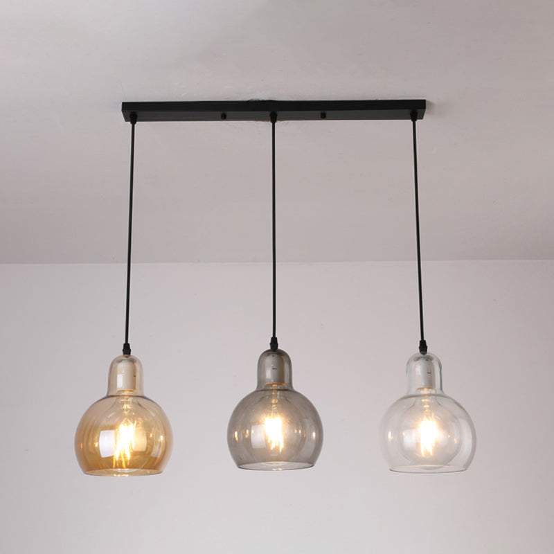 Modern Gourd Pendant Lamp with 3 Glass Heads - Black Suspension Light for Dining Room