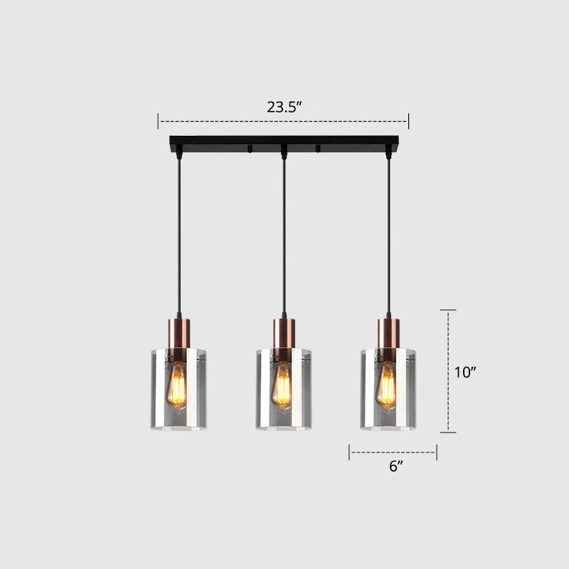 Modernist Rose Gold Pendant Light With 3 Bulbs And Smoke Glass For Restaurants Gray / 23.5