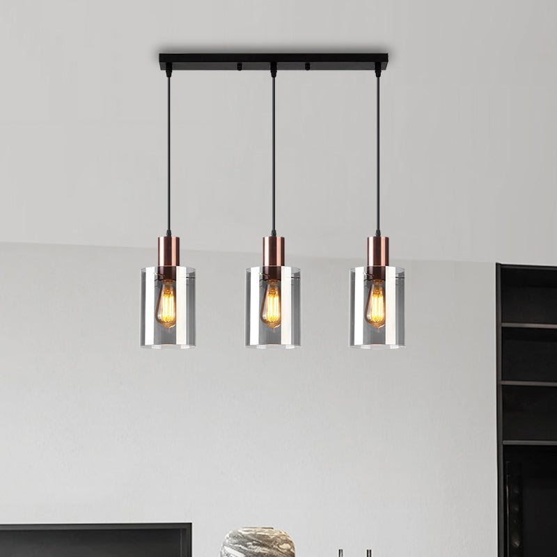 Modernist Rose Gold Pendant Light With 3 Bulbs And Smoke Glass For Restaurants