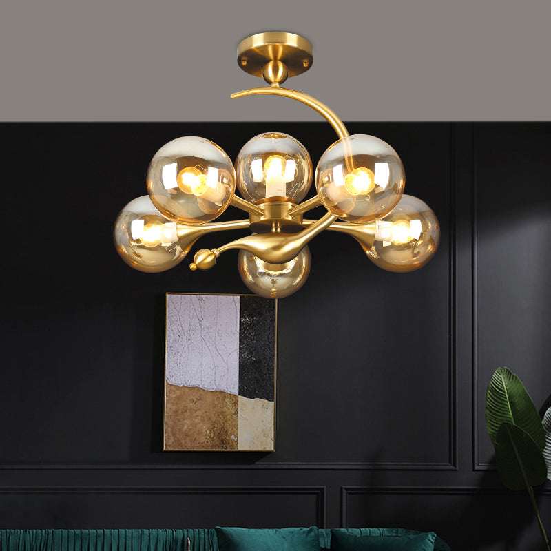 Postmodern Glass Chandelier with Brass Finish, Ideal for Living Room – Stylish Suspension Lamp