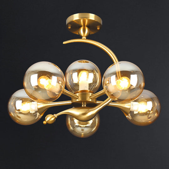 Postmodern Glass Chandelier with Brass Finish, Ideal for Living Room – Stylish Suspension Lamp