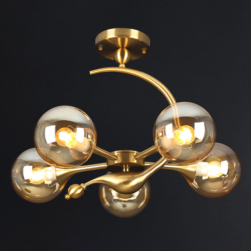Postmodern Glass Chandelier with Brass Finish, Ideal for Living Room – Stylish Suspension Lamp