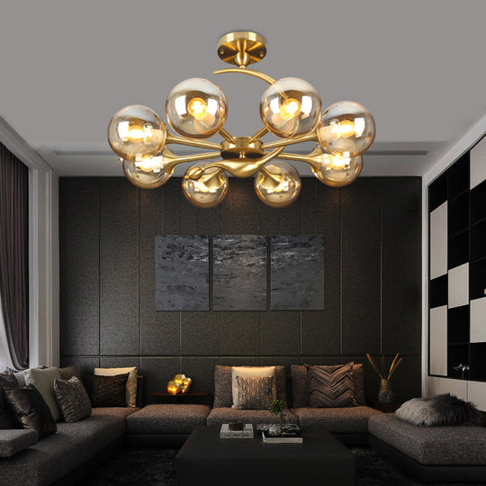 Postmodern Glass Chandelier with Brass Finish, Ideal for Living Room – Stylish Suspension Lamp