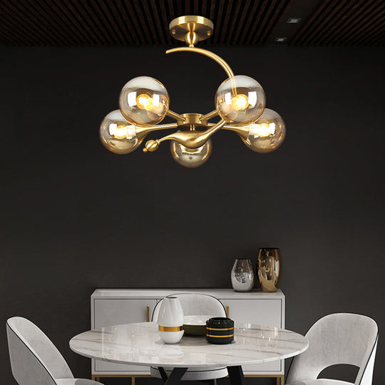 Postmodern Glass Chandelier with Brass Finish, Ideal for Living Room – Stylish Suspension Lamp