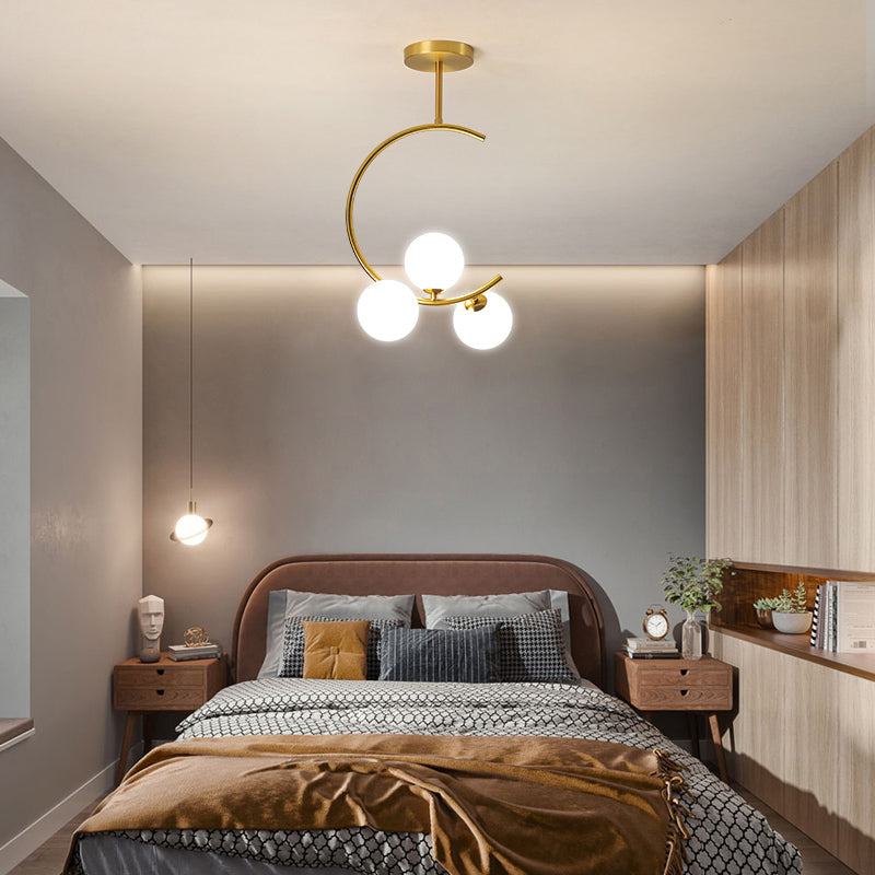 Lustre Simplicity - Lampe suspendue en verre opalin avec bras en C pour chambre à coucher