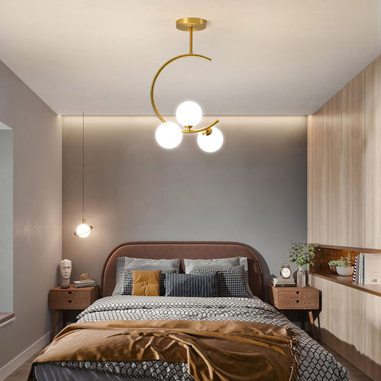 Lustre Simplicity - Lampe suspendue en verre opalin avec bras en C pour chambre à coucher