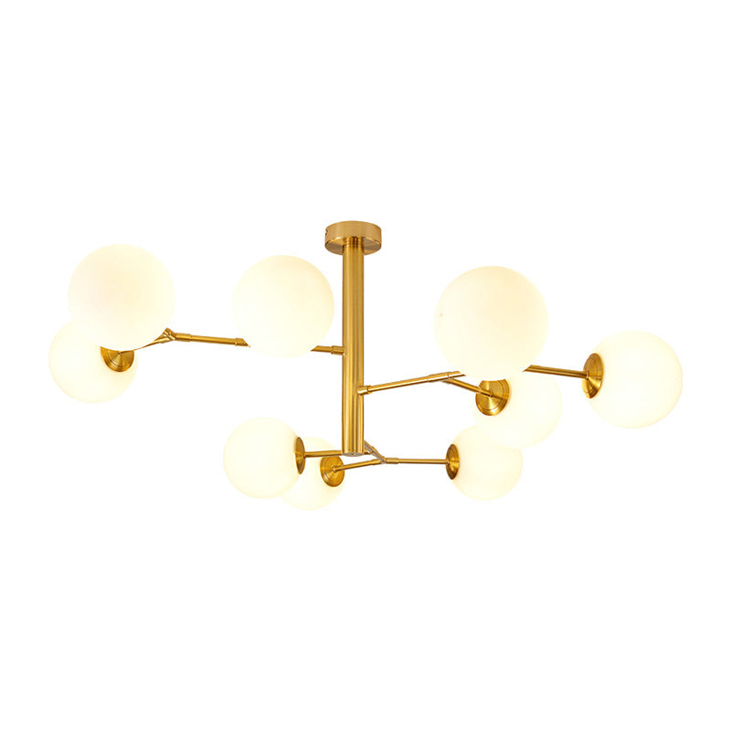 Lustre en boule de verre au lait avec simplicité soufflée à la main pour l'éclairage du salon