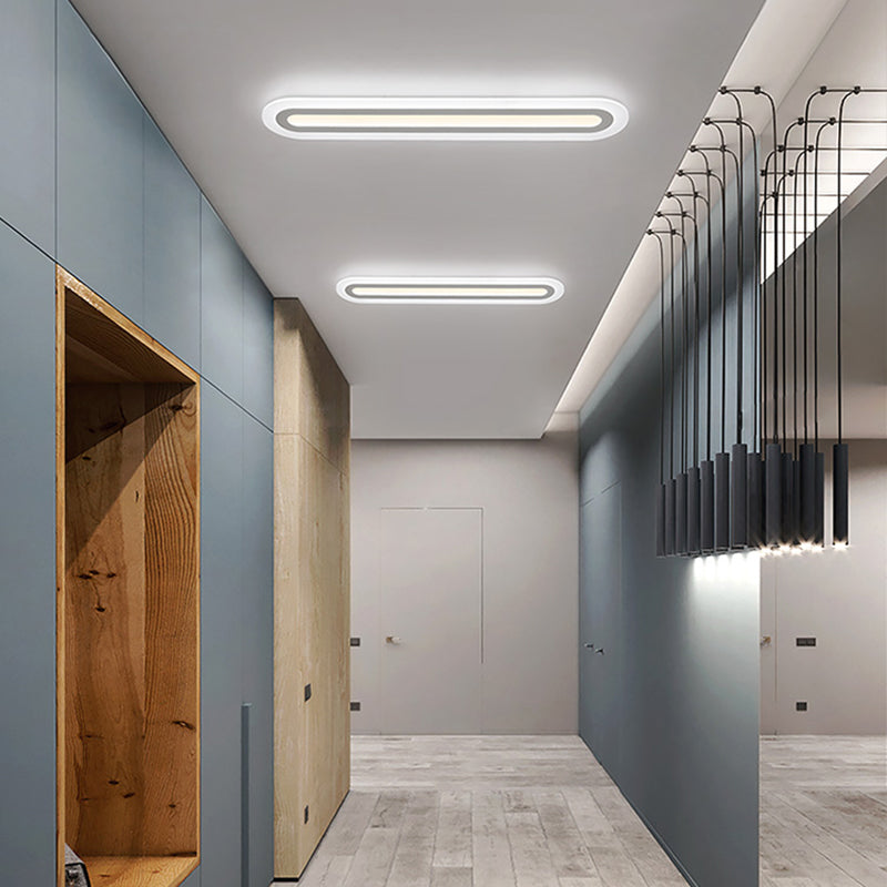 White Oblong LED Ceiling Light - Simple Style & Acrylic Flush-Mount for Hallways