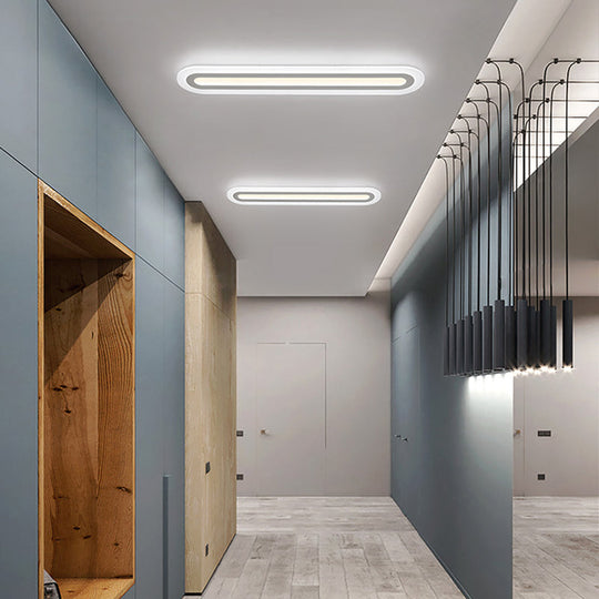 White Oblong LED Ceiling Light - Simple Style & Acrylic Flush-Mount for Hallways