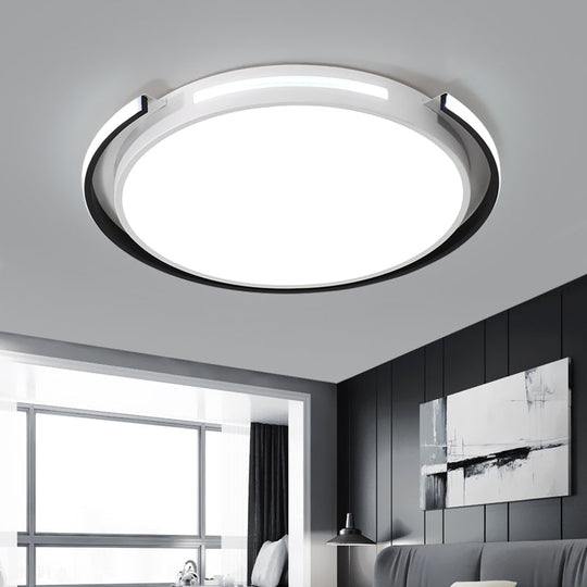 Modern LED Flush Mount Lamp: Black & White Round Ceiling Light with Acrylic Shade