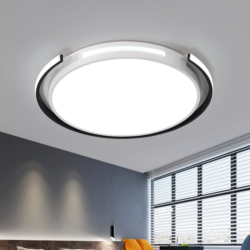 Modern LED Flush Mount Lamp: Black & White Round Ceiling Light with Acrylic Shade