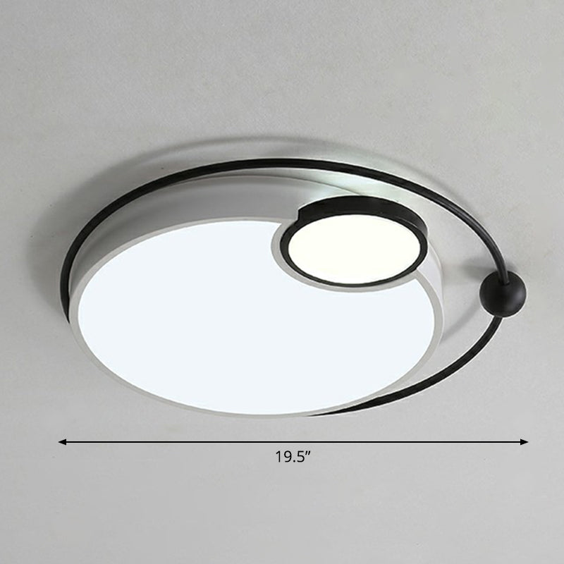 Round LED Ceiling Mounted Light: Modern Nordic Metal Bedroom Flush Fixture in Black-White
