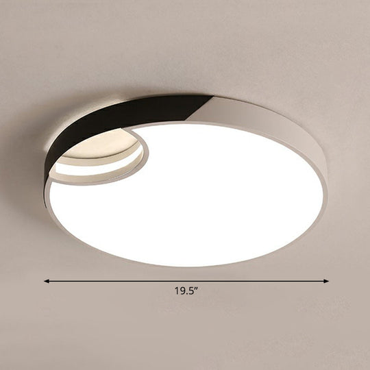 Round LED Ceiling Mounted Light: Modern Nordic Metal Bedroom Flush Fixture in Black-White