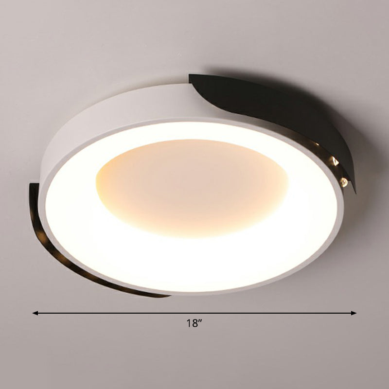 Round LED Ceiling Mounted Light: Modern Nordic Metal Bedroom Flush Fixture in Black-White
