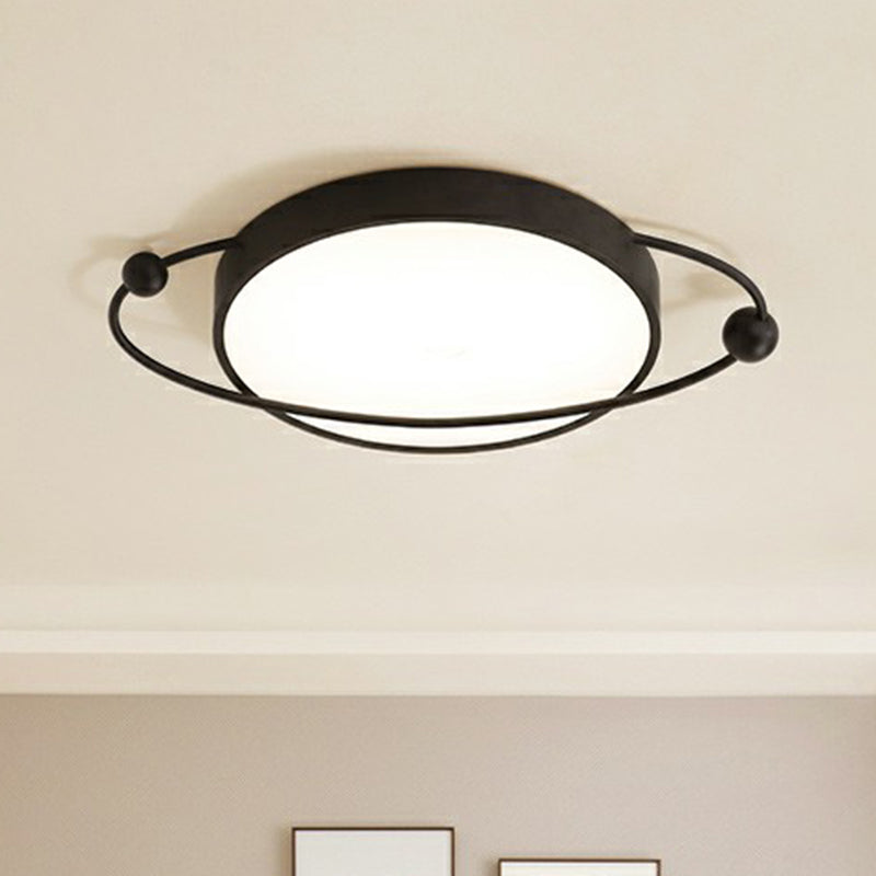 Round LED Ceiling Mounted Light: Modern Nordic Metal Bedroom Flush Fixture in Black-White