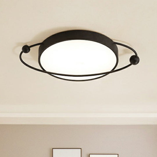 Round LED Ceiling Mounted Light: Modern Nordic Metal Bedroom Flush Fixture in Black-White