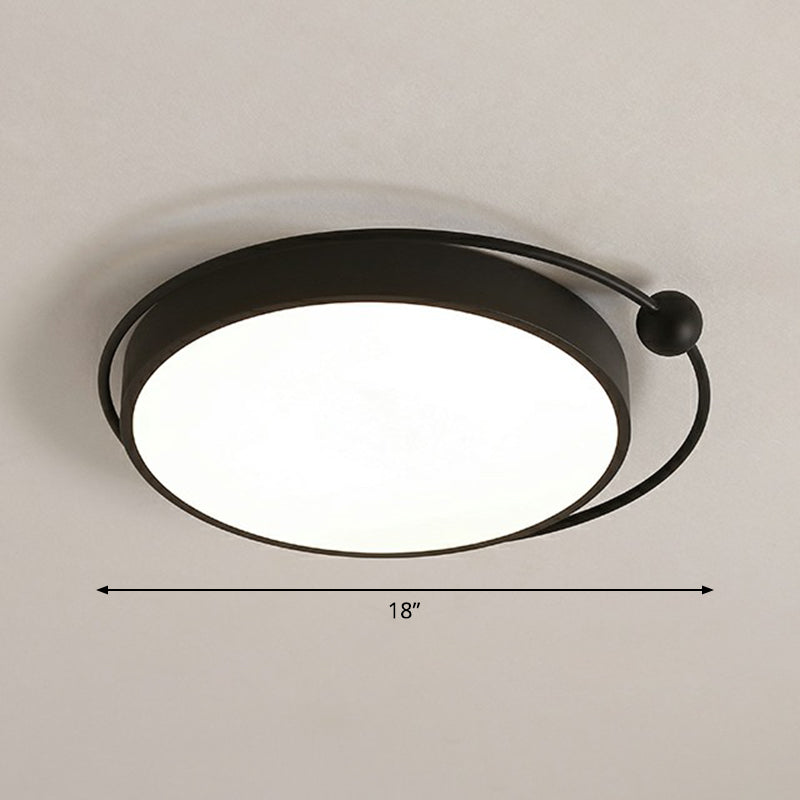 Round LED Ceiling Mounted Light: Modern Nordic Metal Bedroom Flush Fixture in Black-White